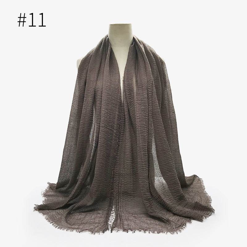 Bubble plain Scarf / cotton scarf fringes women soft solid hijab popular muffler shawls big Pashmina wrap hijab - Mubimart