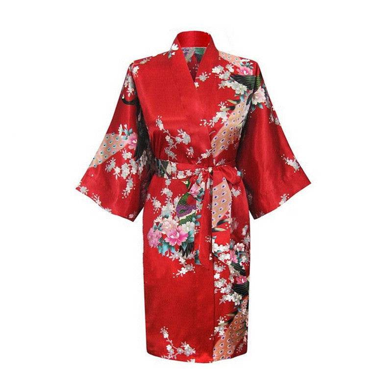 Silk nightgown peacock nightgown sexy cardigan - Mubimart