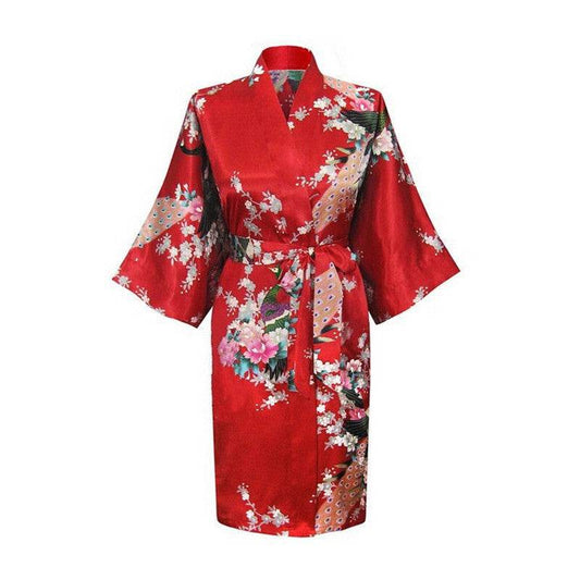 Silk nightgown peacock nightgown sexy cardigan - Mubimart