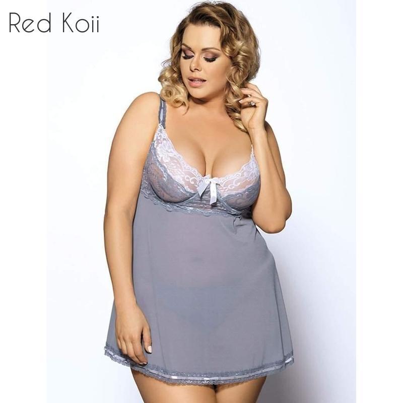 Sexy Lingerie Gray Color Babydoll Plus Size - Mubimart - Plus Size Lingerie 