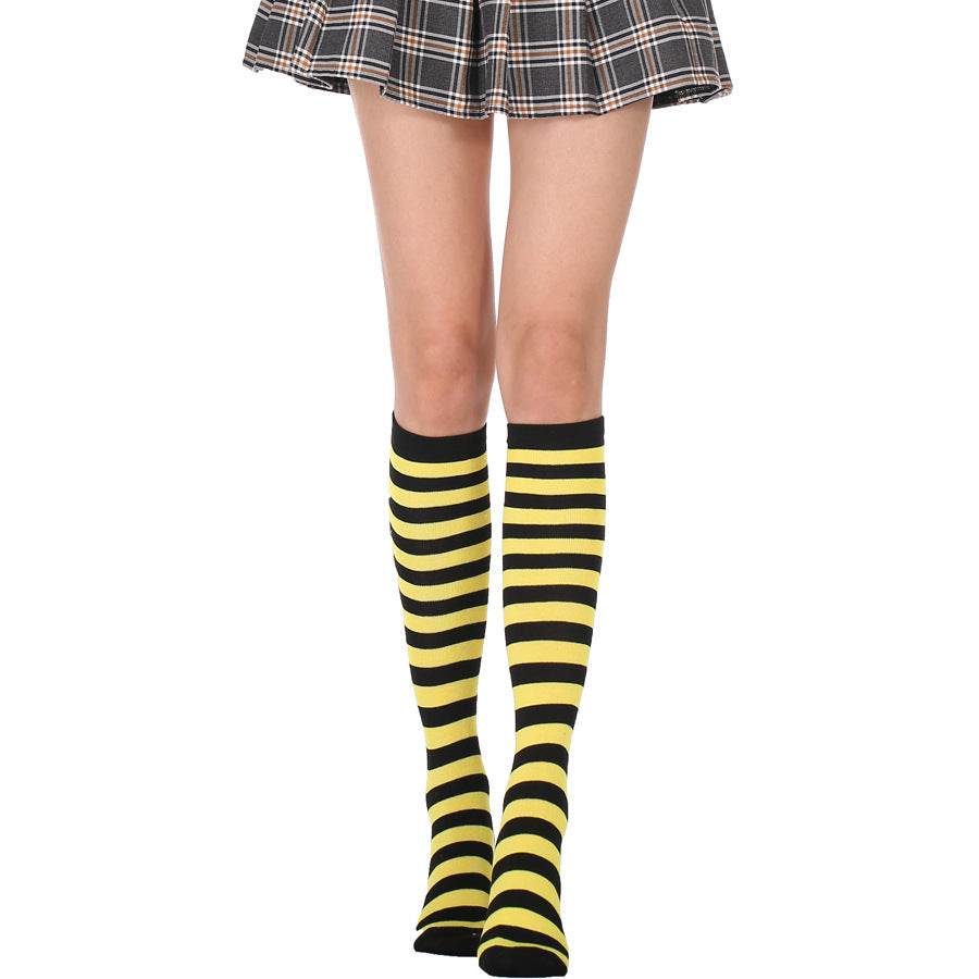 Japanese Women's Mid Tube Socks Pinstripe Knee Socks - Mubimart