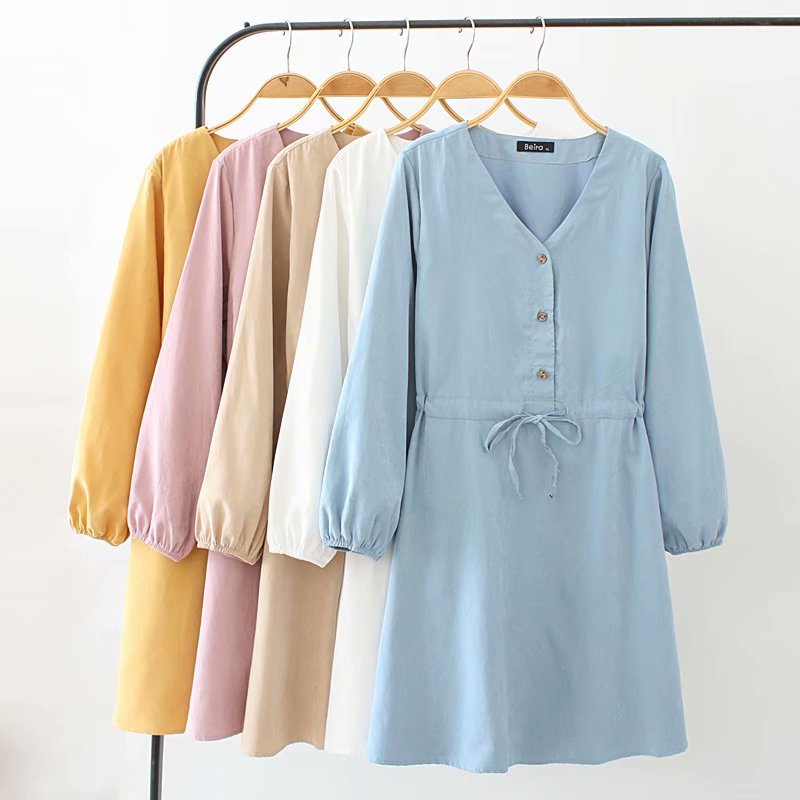 Shirt mid-length dress - Mubimart - Shirt Dress 