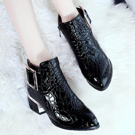 Patent leather block heel Martin boots - Mubimart