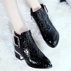 Patent leather block heel Martin boots