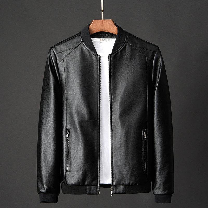 Leather jacket slim men's leather jacket - Mubimart