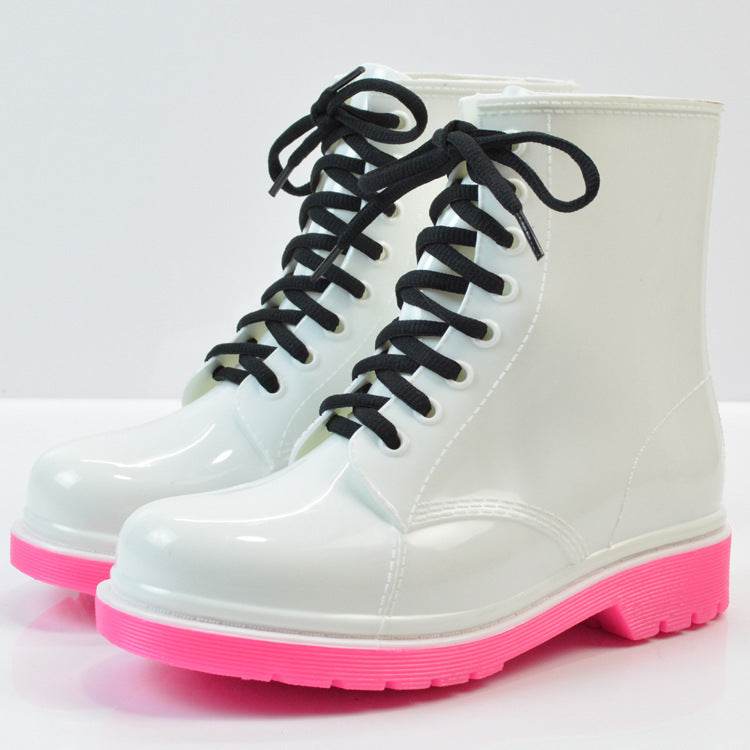 Ladies flat rain boots Martin rain boots water shoes - Mubimart