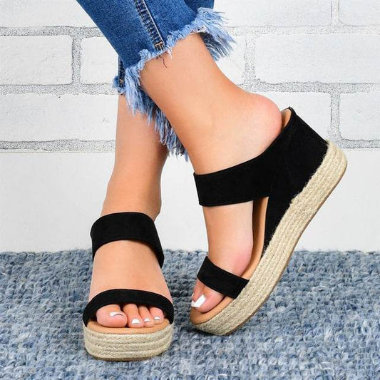 Fashionable Artificial PU Wedge Heel Women Sandals - Mubimart