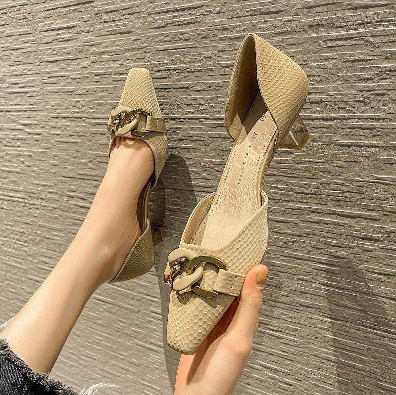 New Style Square Toe Single Shoes Women's Square Toe Mid-heel Work Shoes - Mubimart