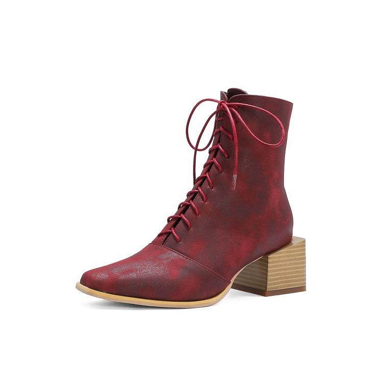 Martin Boots Women Thick Heel Pointed Toe Zipper Short Boots Women - Mubimart