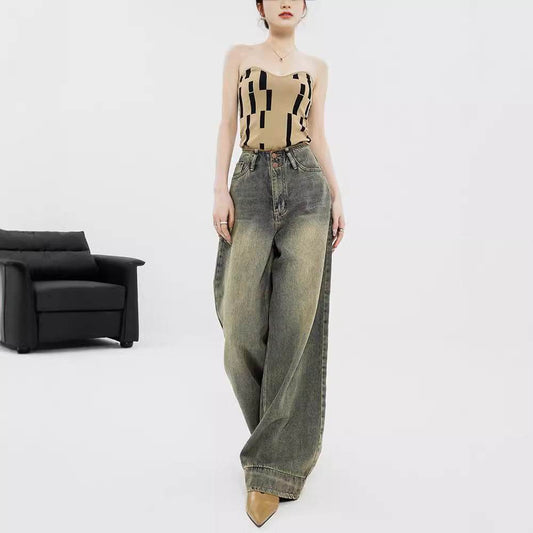 Retro Nostalgic Wide-leg Jeans For Women Summer - Mubimart