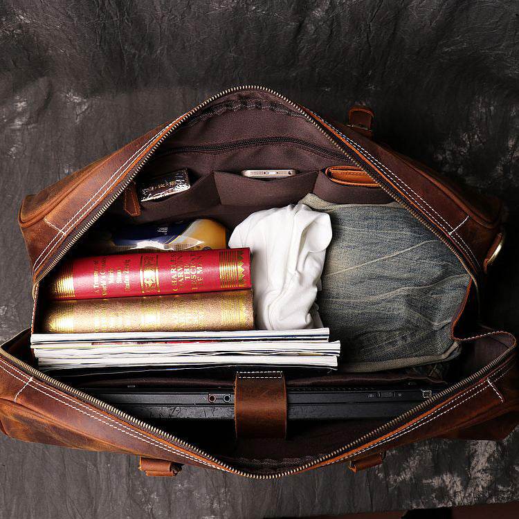Men's Leather Hand Travel One Shoulder Crossbody Duffel Bag - Mubimart