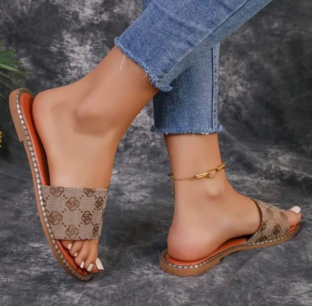 Summer Flower Print Flat Sandals For Women Non-slip Slides Slippers Vacation Casual Beach Shoes - Mubimart