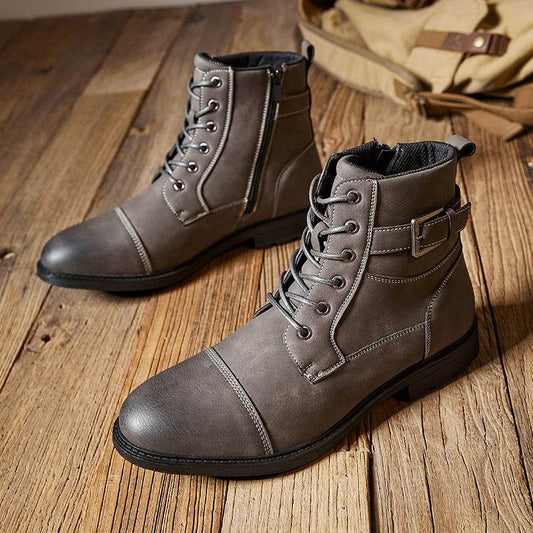 Worker Boot Men's Retro Lace Up High-top Martin Boots - Mubimart