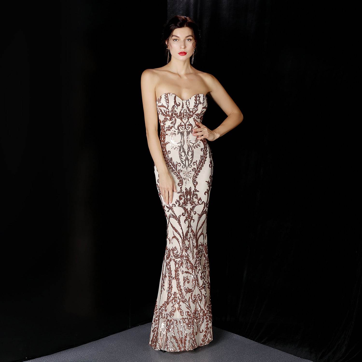 Sequined Long Dress Skirt Prom Party Etiquette Celebration Evening Dress - Mubimart