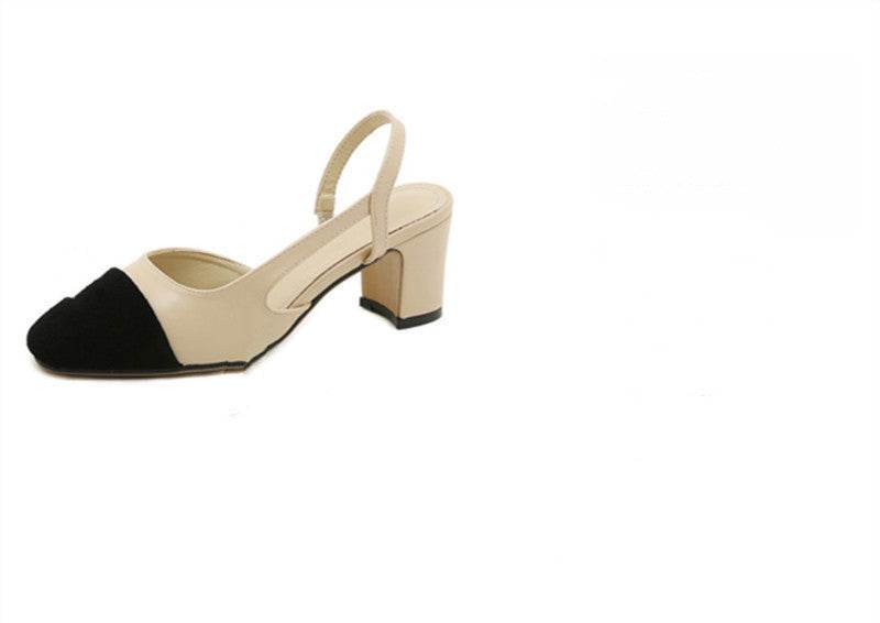 Women's High Heel Color Block Chunky Heel Shoes - Mubimart