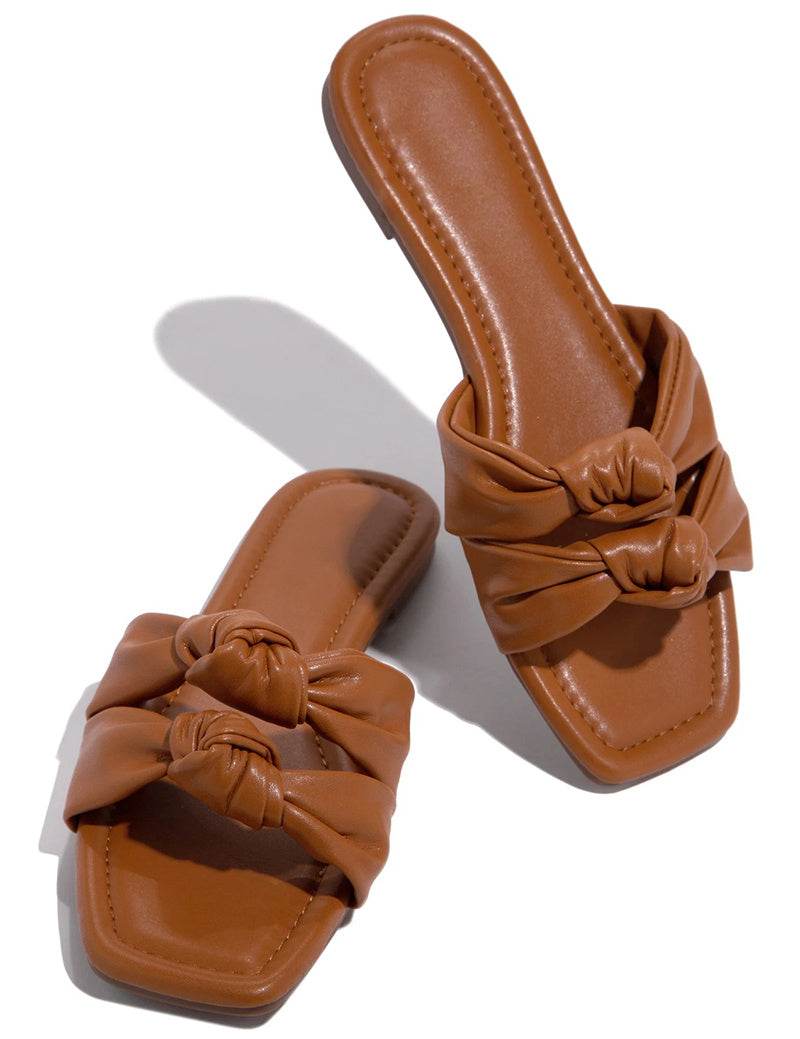 Double Bow Slippers Flat Shoes Summer Outdoor Sandals Non-slip Slides - Mubimart