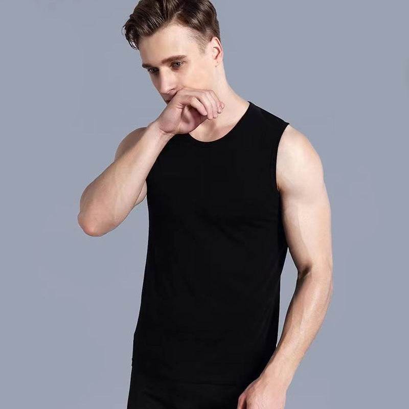Men's Fashion Wide Shoulder Sports Round Neck Undershirt - Mubimart