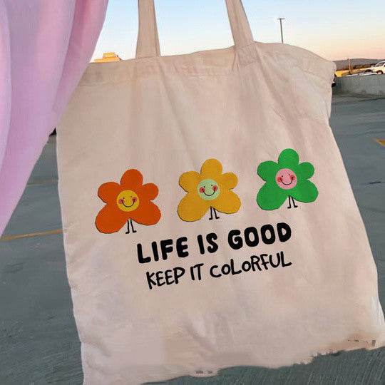 Floral Women Canvas Tote Bag Girl Reu - Mubimart