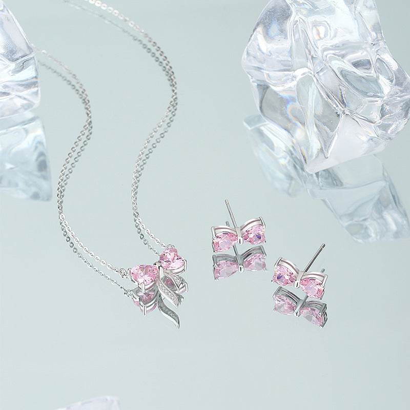 Bow Zircon Stud Earrings For Women - Mubimart