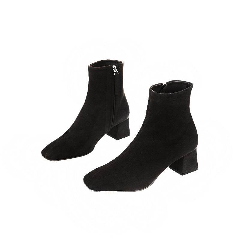 Women's Square Toe Thick Heel Martin Boots - Mubimart