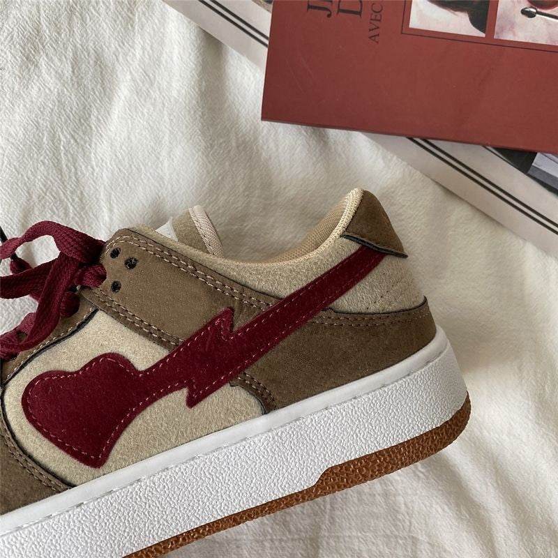 Autumn Love Leather White Shoes Comfort Big Head Bread Casual Sneakers - Mubimart
