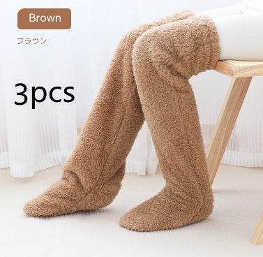 Over Knee High Fuzzy Long Socks Winter Warm Cold Leg Knee Joint Cold-proof Stockings Home Floor Sleeping Socks - Mubimart