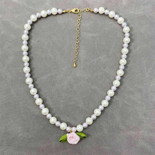Flower Choker Pearl Necklace Graceful Mori Sweet Clavicle Chain Women - Mubimart