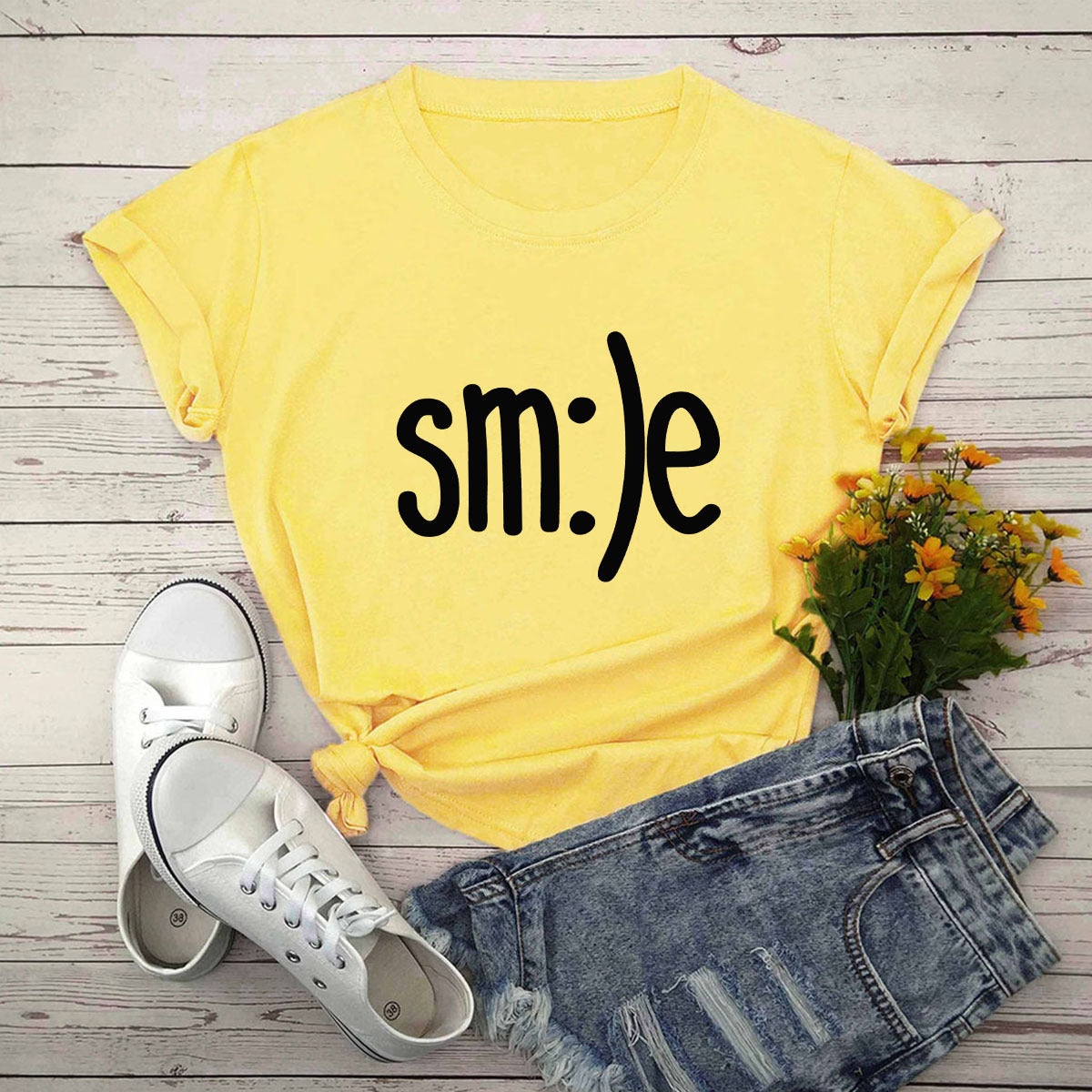 S-5XL Plus Size TShirt Women New Smile Letter Printed Shirt O Neck Short Sleeve Tees Summer Top 100%cotton Women's T-shirts - Mubimart -  