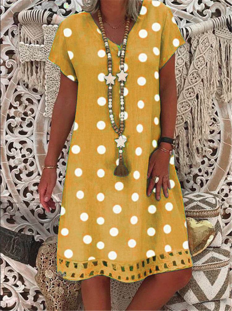 V-neck print midi dress - Mubimart