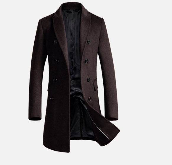 Men's woolen coat slim fit trench coat - Mubimart