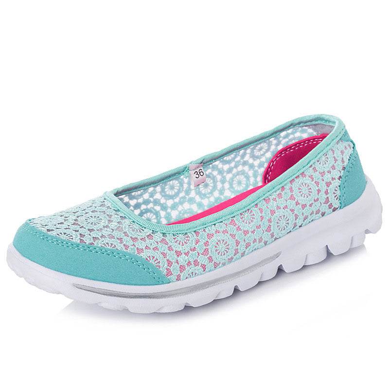 Plus size breathable beanie lace flats for women - Mubimart