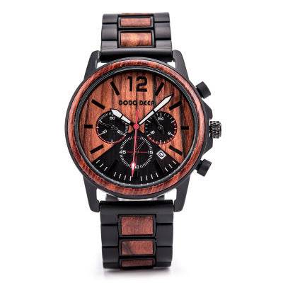 Csutomize Engrave logo Wood Watches for Mens DODO DEER Timer Luxury Chronograph Wristwatch Male Wriswatch Auto Date - Mubimart