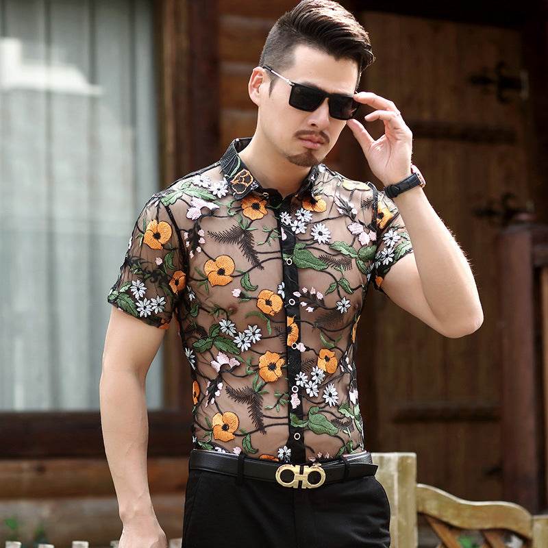 SUMMER BLOSSOMS SEE-THRU BUTTON DOWN SHIRT - Mubimart