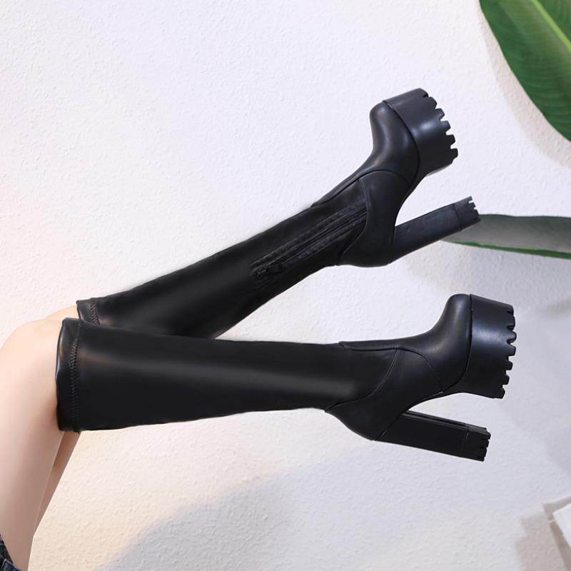 Knee-high boots for women thigh-high boots for women shoe elastic boots - Mubimart