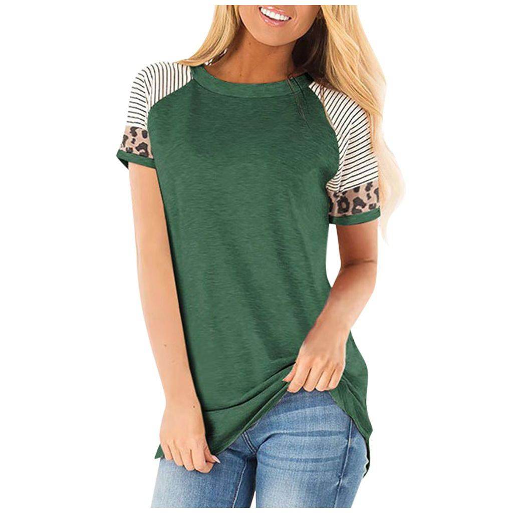 Maternity Striped Tees Nursing Tops Short leopard - Mubimart