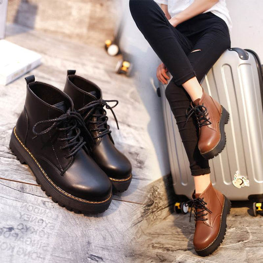 Booties British style lace-up Harajuku Martin boots - Mubimart
