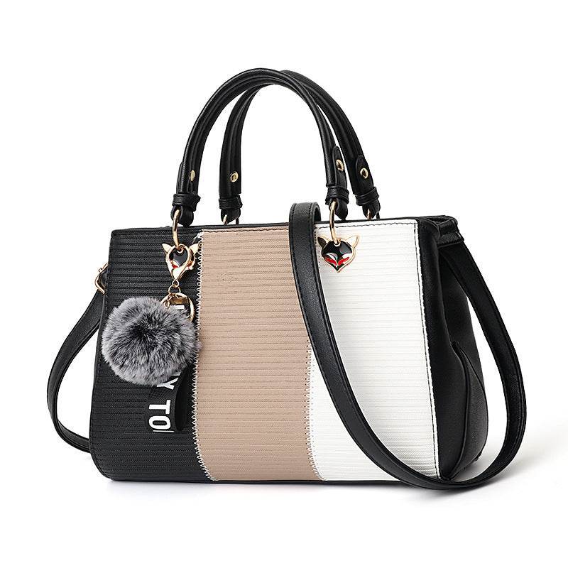 Women Hairball Ornaments Totes Patchwork Handbag Party Purse Ladies Messenger Crossbody Shoulder Bags Women Handbags - Mubimart