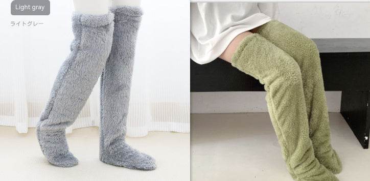 Over Knee High Fuzzy Long Socks Winter Warm Cold Leg Knee Joint Cold-proof Stockings Home Floor Sleeping Socks - Mubimart