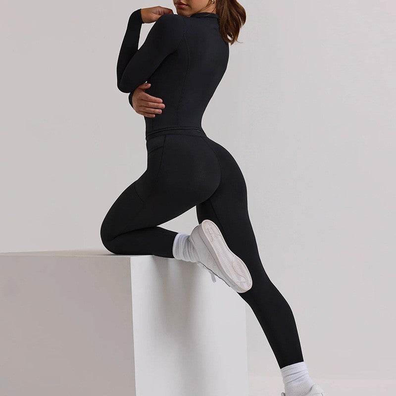 Long Sleeve Top Yoga Trousers Workout Exercise Outfit - Mubimart