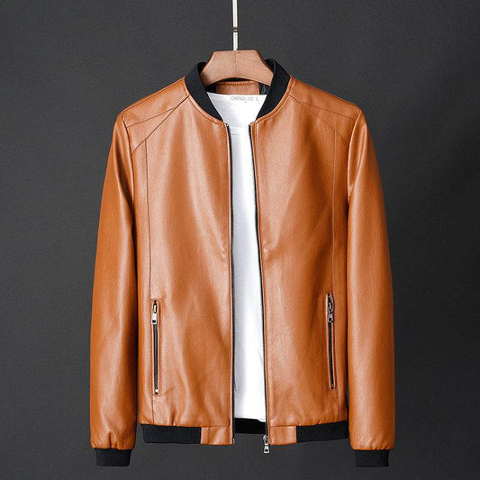 Leather jacket slim men's leather jacket - Mubimart