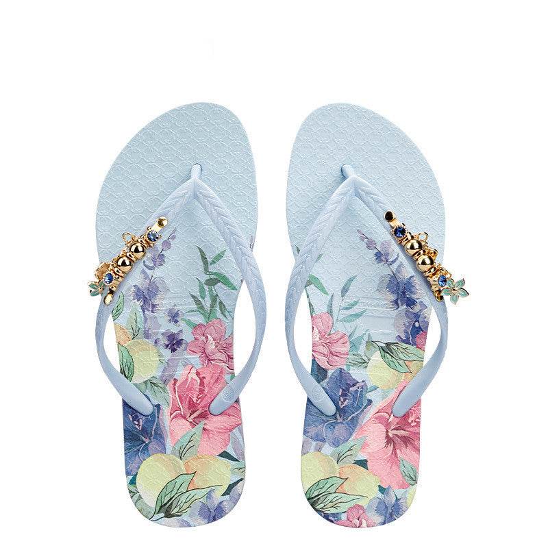 Women's Decorative Button Flip Flops - Mubimart