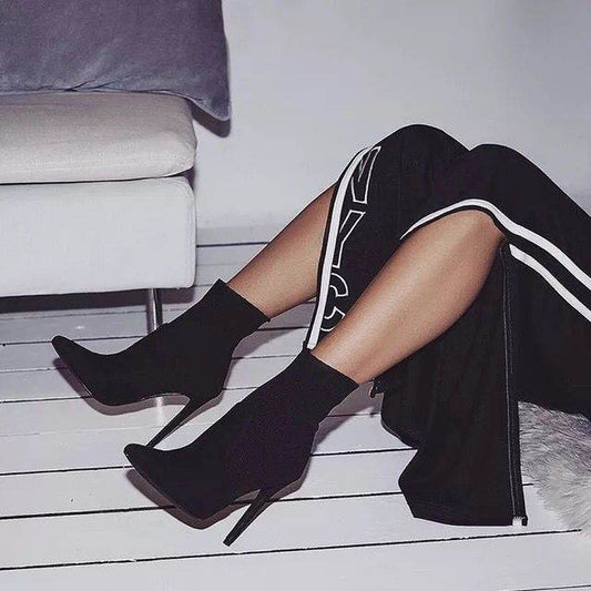 Wool Stiletto High Heel Booties - Mubimart