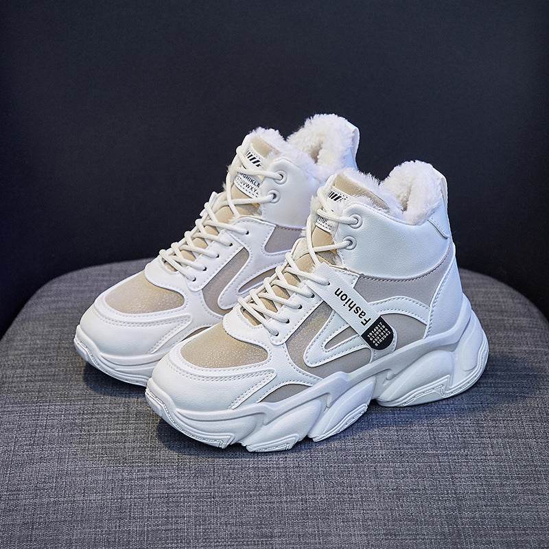 Fleece-lined Clunky Sneaker Women's Warm High Top Sneakers - Mubimart