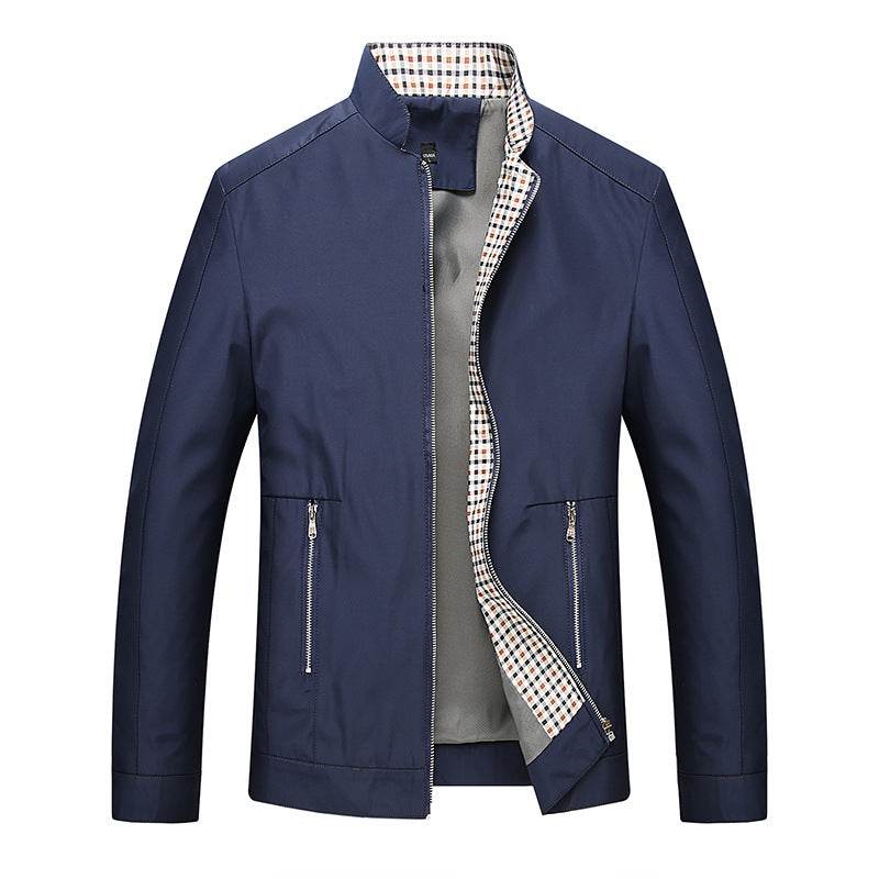 J16-Spring Autumn Jacket Mens Middle Age Business Casual Thin Coat Men Stand Collar Jacket - Mubimart