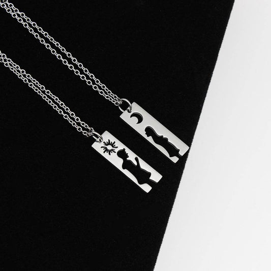 Men And Women Silhouette Couple Necklace - Mubimart