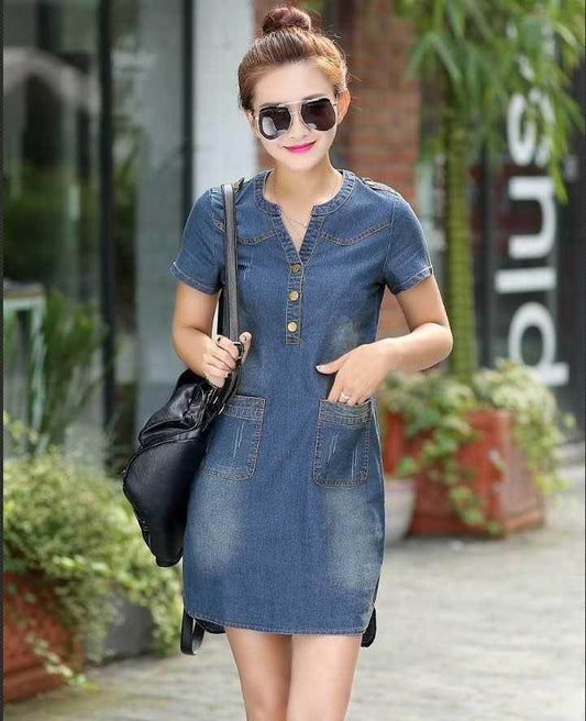 Fashion summer ladies plus size denim dress - Mubimart