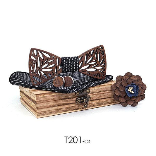 Wooden bow tie bow boutonniere suit - Mubimart