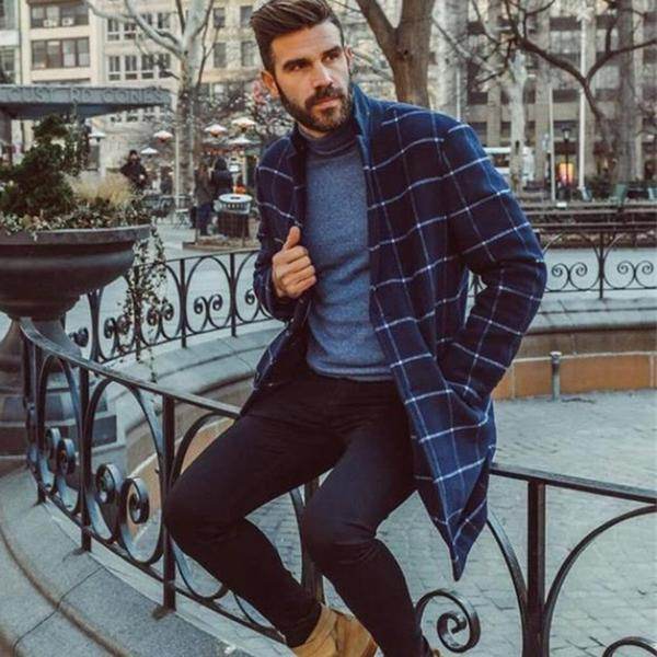 Men's plaid trench coat - Mubimart