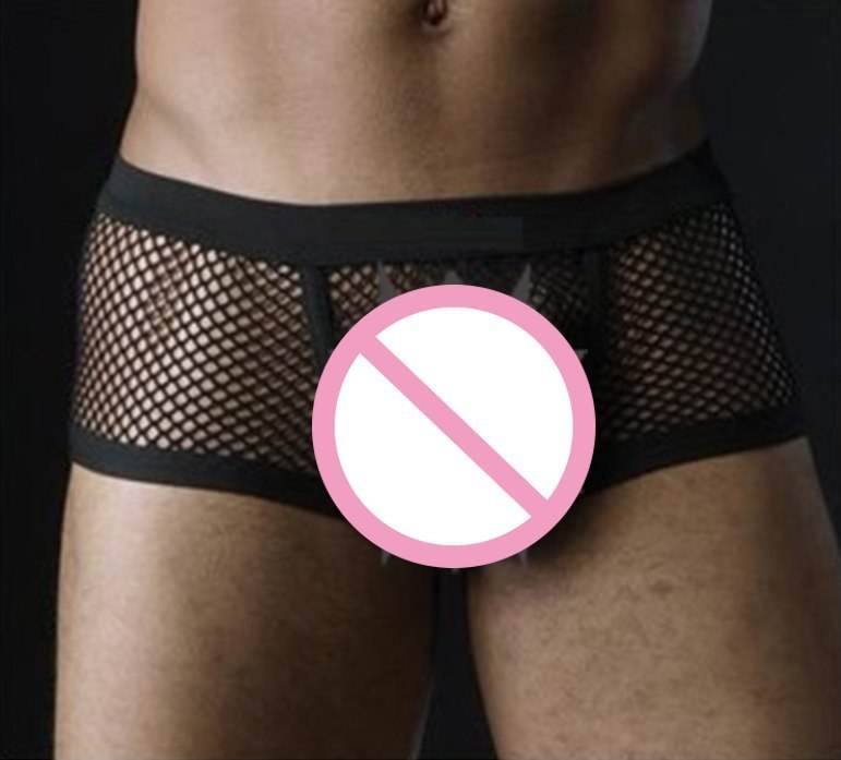 Black White Sexy Mens Boxers Shorts Transparent Mesh See Through Erotic Underpants Low Rise Man Sex Underwear Lingerie Trunk - Mubimart