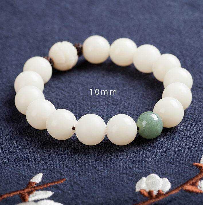 Natural white jade Bodhi bracelets beads bracelets women's simple Bodhi bracelets transfer beads - Mubimart